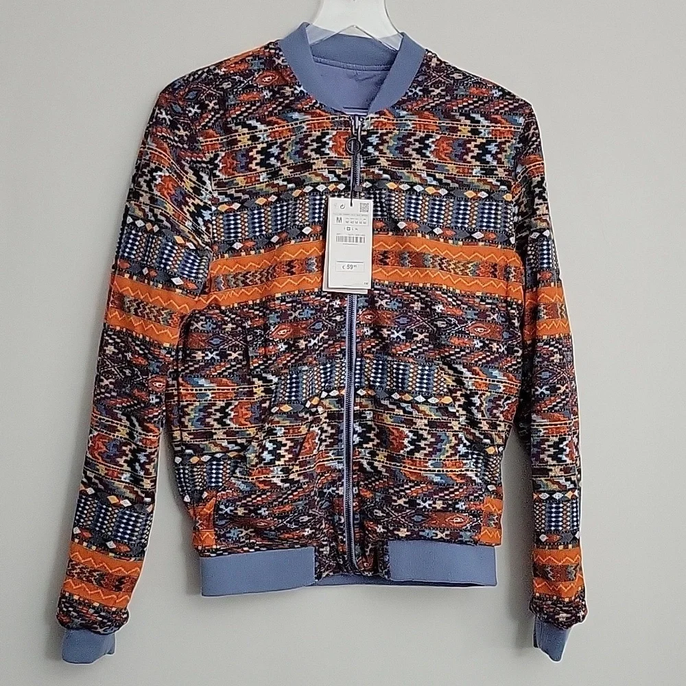 NWT Zara Men's Reversible Cotton Blend Aztec Zip Up Jacket Size Medium